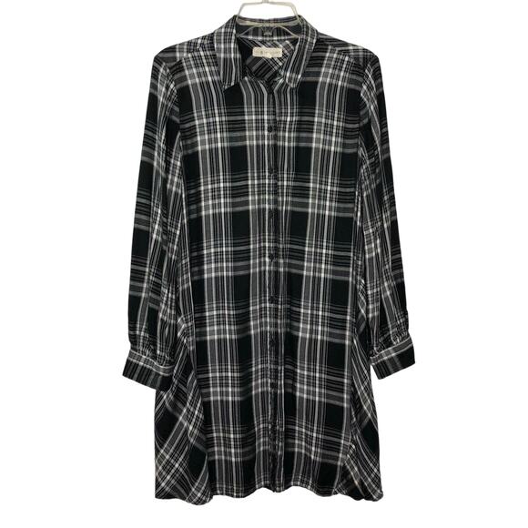 Lou Grey x Loft Collaboration Wms S Black White Plaid Button Up Shirt Dress Fall - Picture 1 of 10